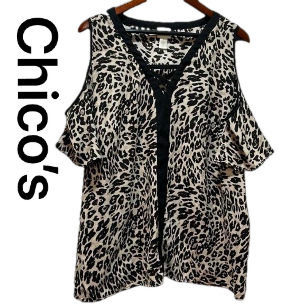 Chicos black top animal print size 3 GUC